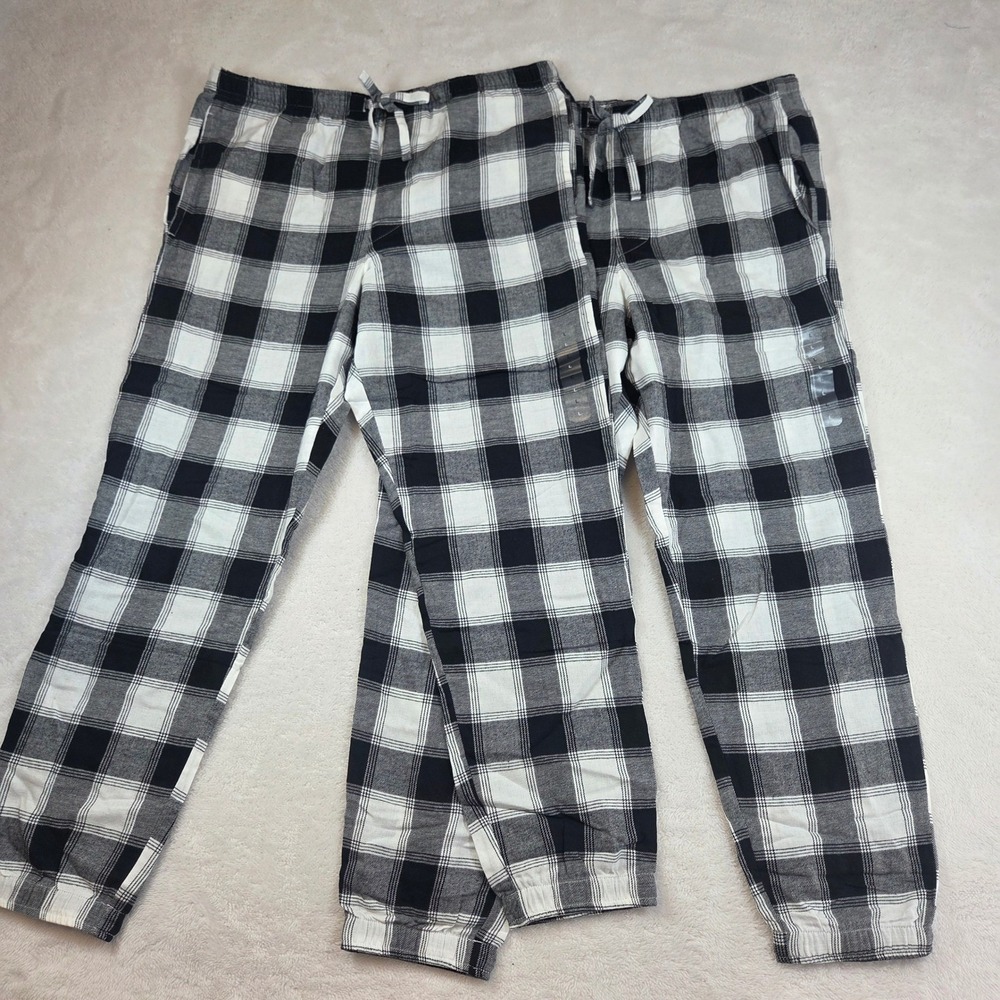 Gap Mens Pajama Jogger Pants 2 Pack Black White Buffalo Plaid Cotton Flannel L